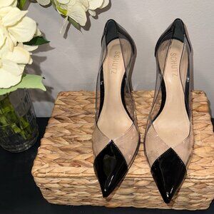 Shutz Cendi Black and Clear Closed-Toe Pump Heel Size 9.5